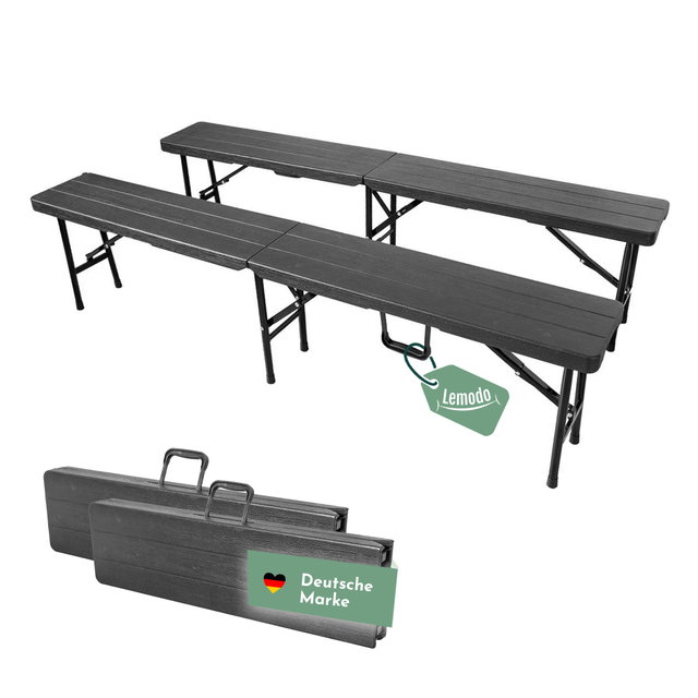 Klappbank im 2er Set schwarz, mobile Sitzbank 180x25cm, klappbare Bierbank für 4 Personen